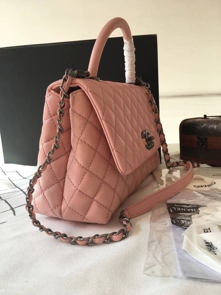 Chanel Classic Top Handle Bag Pink Original Leather A92292 Silver Chanel Classic Top Handle Bag Pink Original Leather A92292 Silver