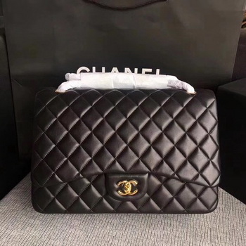 Chanel Maxi Quilted Classic Flap Bag Black Sheepskin Leather A58601 Gold Chanel Maxi Quilted Classic Flap Bag Black Sheepskin Leather A58601 Gold