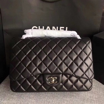 Chanel Maxi Quilted Classic Flap Bag Black Sheepskin Leather A58601 Silver Chanel Maxi Quilted Classic Flap Bag Black Sheepskin Leather A58601 Silver