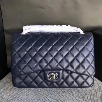 Chanel Maxi Quilted Classic Flap Bag Blue Sheepskin Leather A58601 Silver Chanel Maxi Quilted Classic Flap Bag Blue Sheepskin Leather A58601 Silver