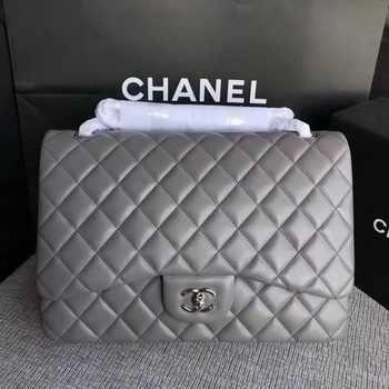 Chanel Maxi Quilted Classic Flap Bag Grey Sheepskin Leather A58601 Silver Chanel Maxi Quilted Classic Flap Bag Grey Sheepskin Leather A58601 Silver