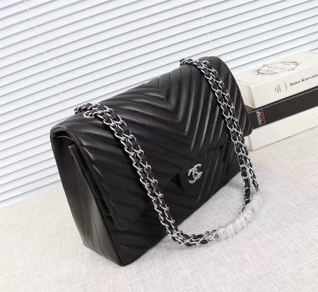 Chanel Maxi Classic Flap Bag Black Chevron Sheepskin Leather A58601 Silver Chanel Maxi Classic Flap Bag Black Chevron Sheepskin Leather A58601 Silver