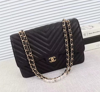 Chanel Maxi Quilted Classic Flap Bag Black Chevron Cannage Pattern A58601 Gold Chanel Maxi Quilted Classic Flap Bag Black Chevron Cannage Pattern A58601 Gold