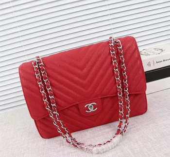 Chanel Maxi Quilted Classic Flap Bag Red Chevron Cannage Pattern A58601 Silver Chanel Maxi Quilted Classic Flap Bag Red Chevron Cannage Pattern A58601 Silver