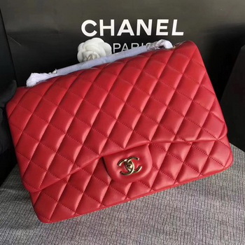 Chanel Maxi Quilted Classic Flap Bag Red Sheepskin Leather A58601 Gold Chanel Maxi Quilted Classic Flap Bag Red Sheepskin Leather A58601 Gold