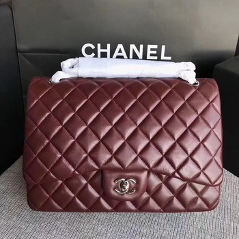 Chanel Maxi Quilted Classic Flap Bag Wine Sheepskin Leather A58601 Silver Chanel Maxi Quilted Classic Flap Bag Wine Sheepskin Leather A58601 Silver