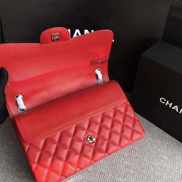 Chanel Flap Shoulder Bags Red Original Calfskin Leather CF1113 Silver Chanel Flap Shoulder Bags Red Original Calfskin Leather CF1113 Silver