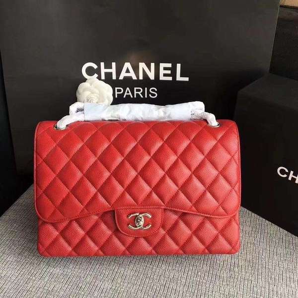Chanel Flap Shoulder Bags Red Original Calfskin Leather CF1113 Silver Chanel Flap Shoulder Bags Red Original Calfskin Leather CF1113 Silver