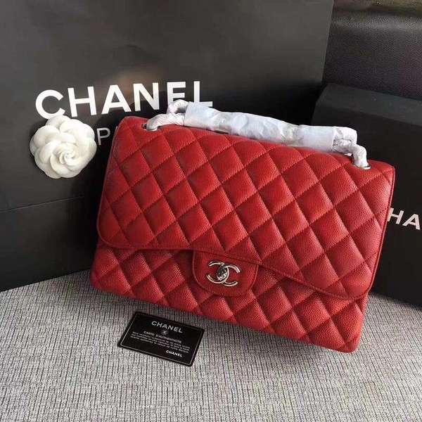 Chanel Flap Shoulder Bags Red Original Calfskin Leather CF1113 Silver Chanel Flap Shoulder Bags Red Original Calfskin Leather CF1113 Silver