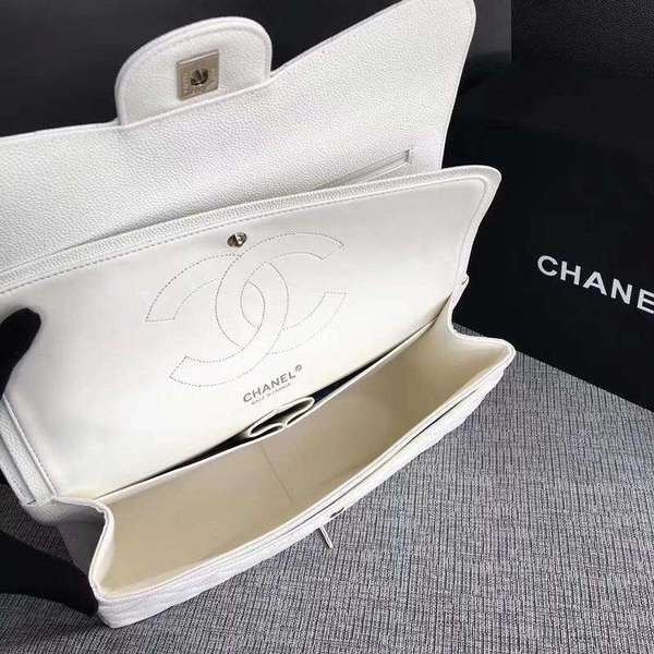 Chanel Flap Shoulder Bags White Original Calfskin Leather CF1113 Silver Chanel Flap Shoulder Bags White Original Calfskin Leather CF1113 Silver