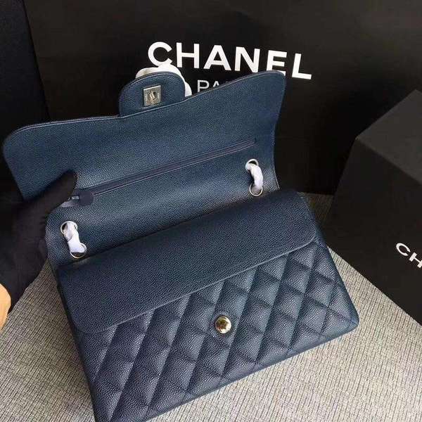 Chanel Flap Shoulder Bags Dark Blue Original Calfskin Leather CF1113 Silver Chanel Flap Shoulder Bags Dark Blue Original Calfskin Leather CF1113 Silver