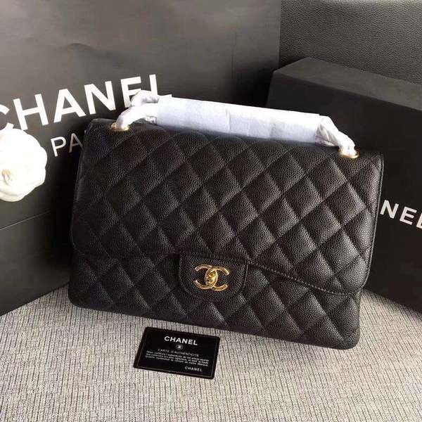 Chanel Flap Shoulder Bags Black Original Calfskin Leather CF1113 Gold Chanel Flap Shoulder Bags Black Original Calfskin Leather CF1113 Gold