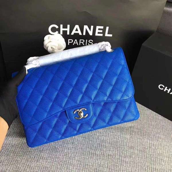 Chanel Flap Shoulder Bags Blue Original Calfskin Leather CF1113 Silver Chanel Flap Shoulder Bags Blue Original Calfskin Leather CF1113 Silver