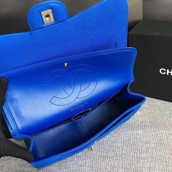Chanel Flap Shoulder Bags Blue Original Calfskin Leather CF1113 Silver Chanel Flap Shoulder Bags Blue Original Calfskin Leather CF1113 Silver