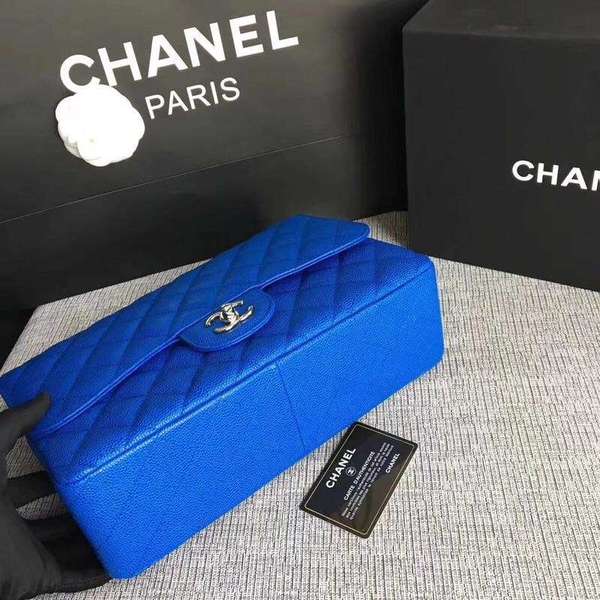 Chanel Flap Shoulder Bags Blue Original Calfskin Leather CF1113 Silver Chanel Flap Shoulder Bags Blue Original Calfskin Leather CF1113 Silver