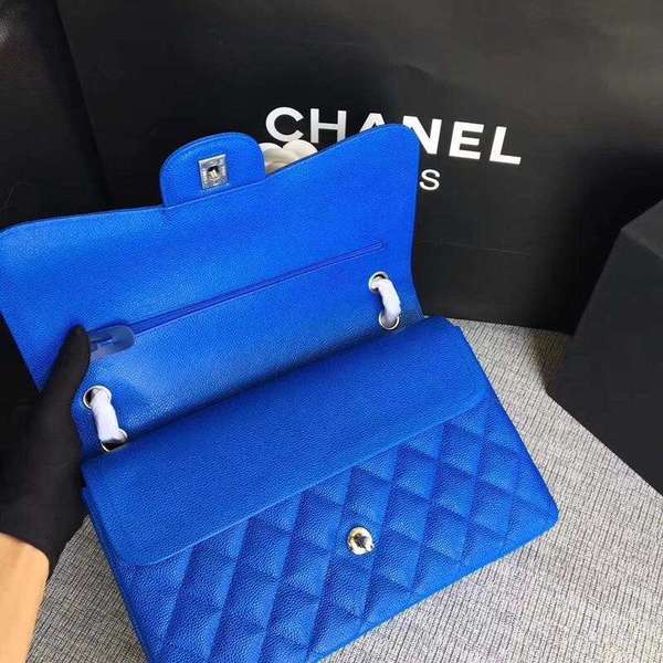Chanel Flap Shoulder Bags Blue Original Calfskin Leather CF1113 Silver Chanel Flap Shoulder Bags Blue Original Calfskin Leather CF1113 Silver