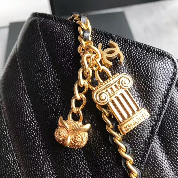 Chanel Owl Pendant Flap Shoulder Bag Calfskin Leather A33814 Black Chanel Owl Pendant Flap Shoulder Bag Calfskin Leather A33814 Black