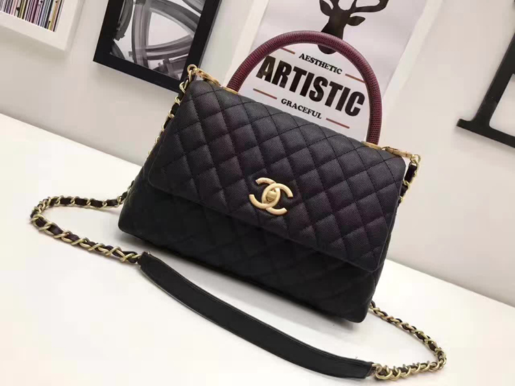 Chanel Classic Red Top Handle Bag Original Leather A92991 black Gold chain Chanel Classic Red Top Handle Bag Original Leather A92991 black Gold chain