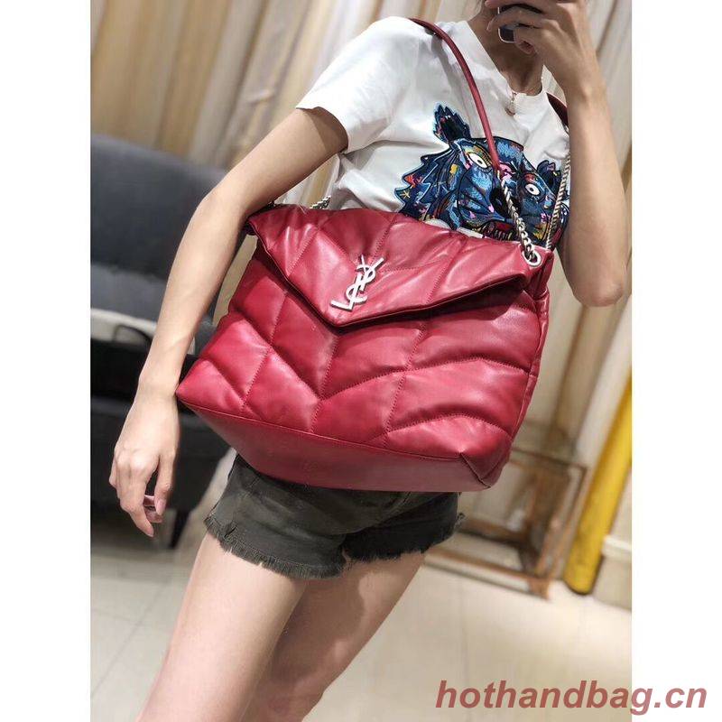 Yves Saint Laurent LOULOU PUFFER MEDIUM BAG IN QUILTED CRINKLED MATTE LEATHER Y577475 Red Yves Saint Laurent LOULOU PUFFER MEDIUM BAG IN QUILTED CRINKLED MATTE LEATHER Y577475 Red