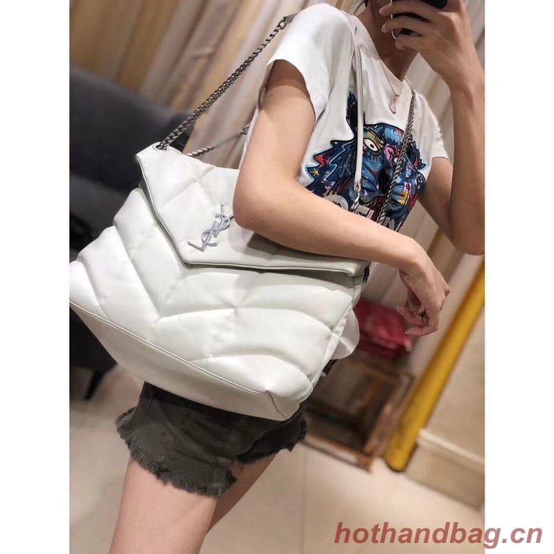 Yves Saint Laurent LOULOU PUFFER MEDIUM BAG IN QUILTED CRINKLED MATTE LEATHER Y577475 White Yves Saint Laurent LOULOU PUFFER MEDIUM BAG IN QUILTED CRINKLED MATTE LEATHER Y577475 White