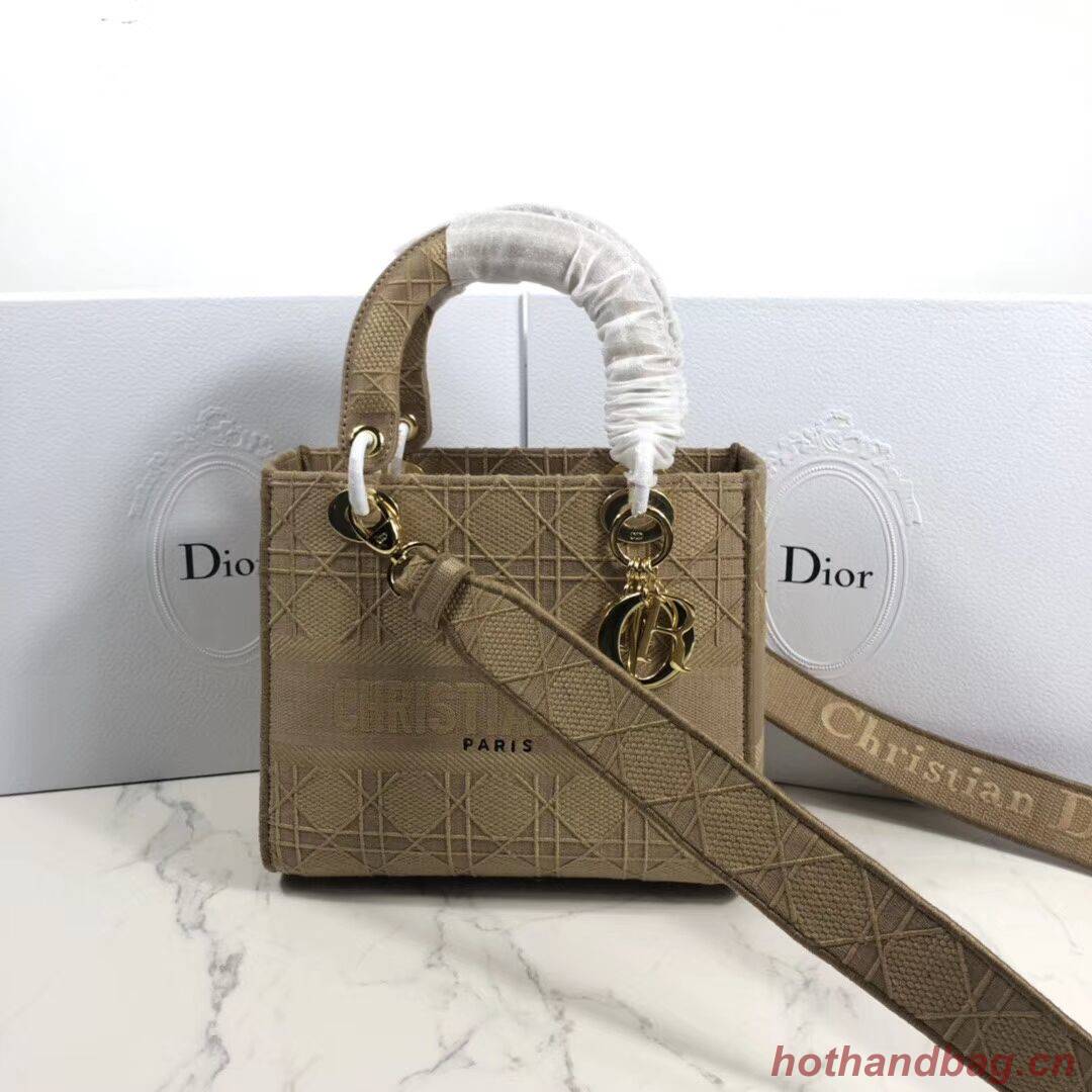 LADY DIOR TOTE BAG IN EMBROIDERED CANVAS C4532 apricot