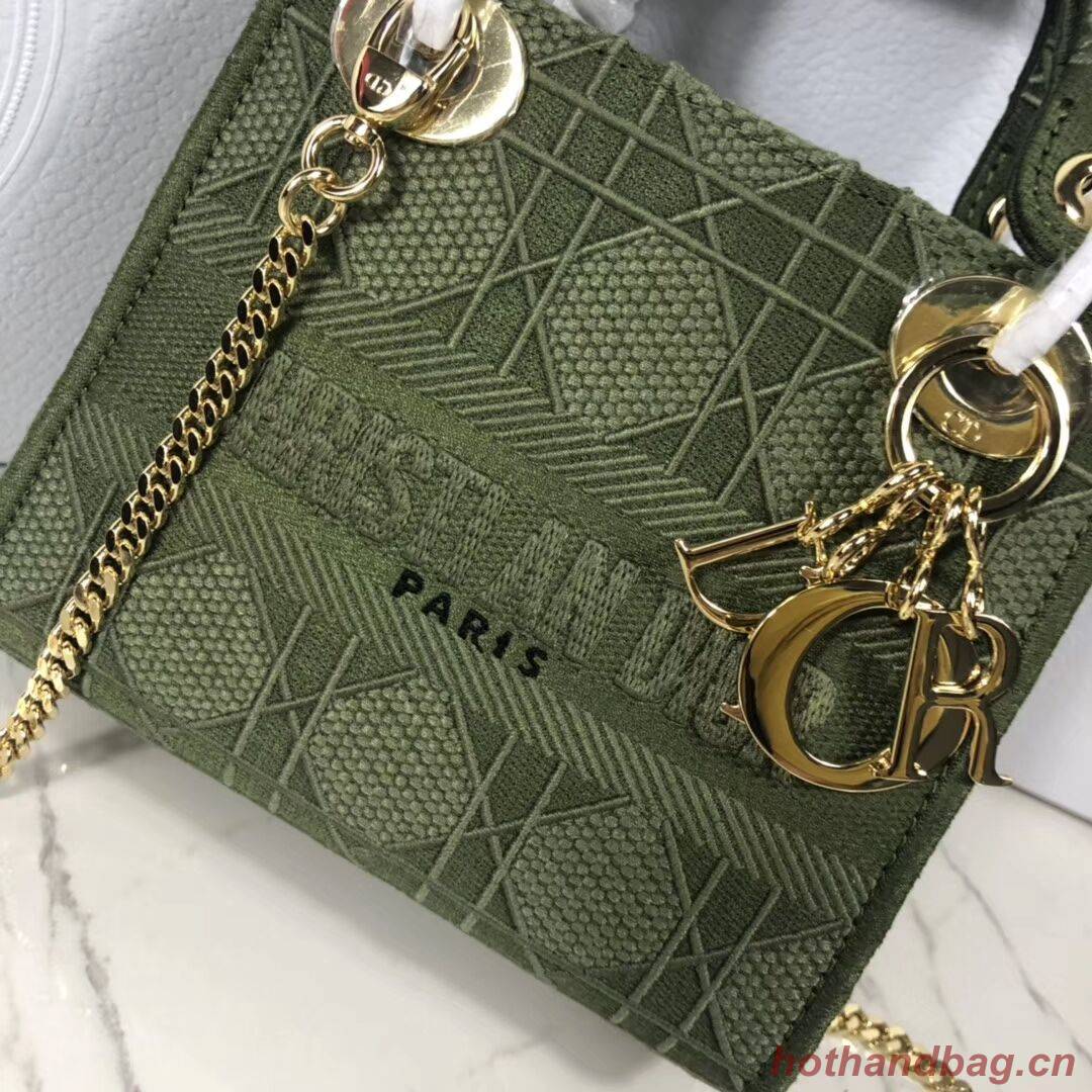 MINI LADY DIOR TOTE BAG IN EMBROIDERED CANVAS C4531 Blackish green MINI LADY DIOR TOTE BAG IN EMBROIDERED CANVAS C4531 Blackish green