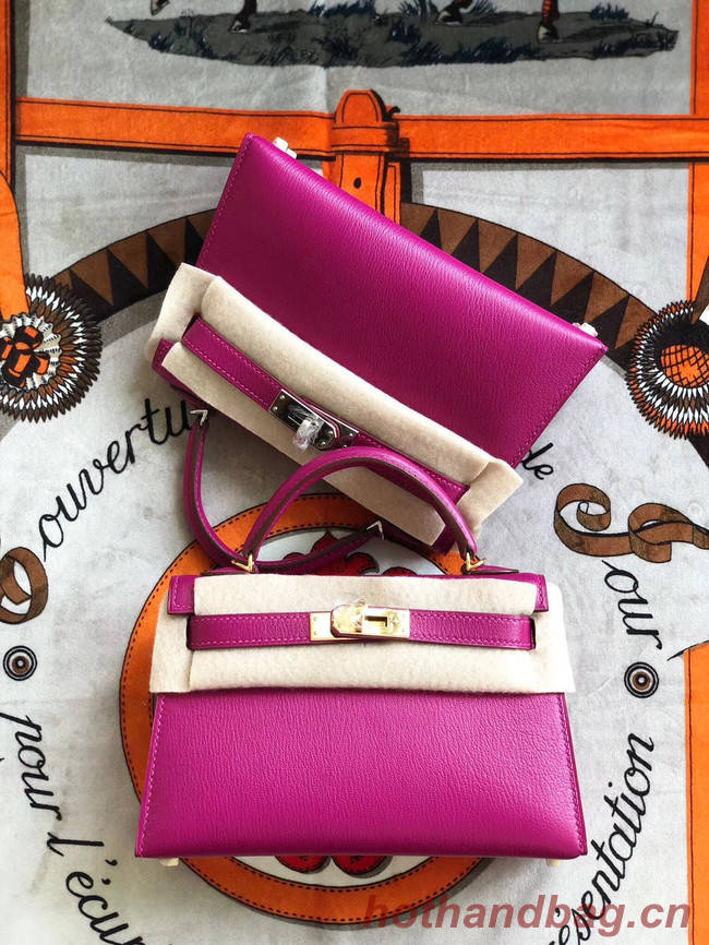 Hermes original mini Kelly chevre mysore K19CM rose&Gold Metal
