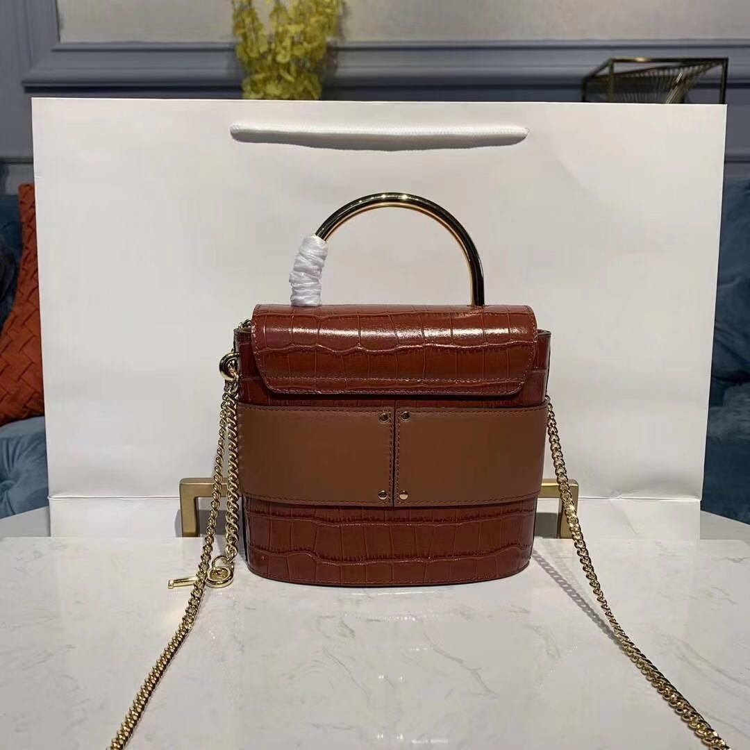 Chloe Original Crocodile skin Leather Top Handle Small Bag 3S030 Brown Chloe Original Crocodile skin Leather Top Handle Small Bag 3S030 Brown