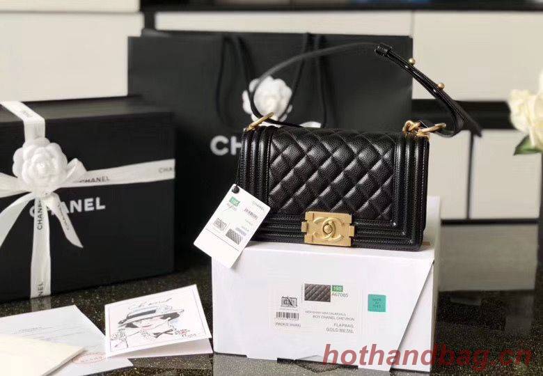 Chanel Le Boy Flap Shoulder Bag Original Cavier Leather A67085 Black Gold Buckle Chanel Le Boy Flap Shoulder Bag Original Cavier Leather A67085 Black Gold Buckle