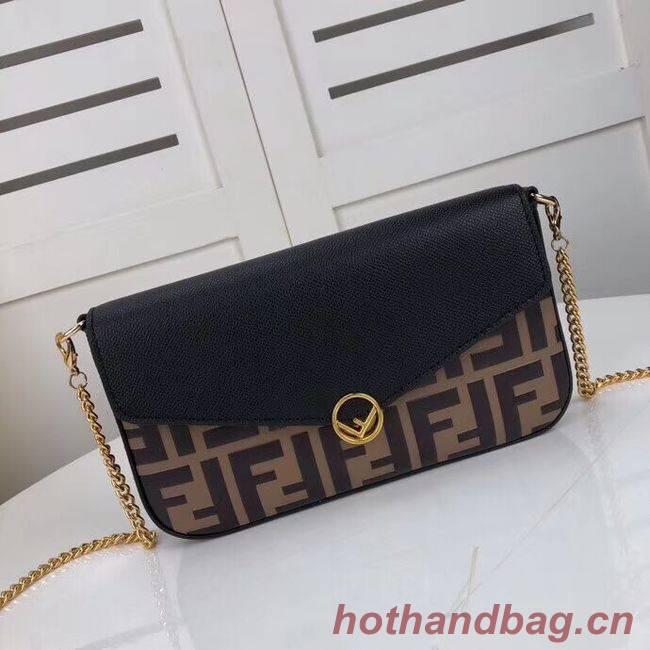 Fendi WALLET ON CHAIN WITH POUCHES leather mini-bag F0005 black&brown Fendi WALLET ON CHAIN WITH POUCHES leather mini-bag F0005 black&brown