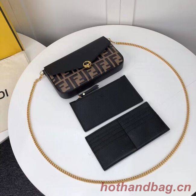 Fendi WALLET ON CHAIN WITH POUCHES leather mini-bag F0005 black&brown Fendi WALLET ON CHAIN WITH POUCHES leather mini-bag F0005 black&brown
