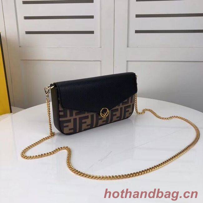 Fendi WALLET ON CHAIN WITH POUCHES leather mini-bag F0005 black&brown Fendi WALLET ON CHAIN WITH POUCHES leather mini-bag F0005 black&brown