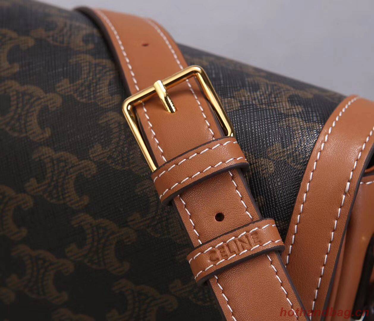 Celine TEEN TRIOMPHE BAG IN TRIOMPHE CANVAS AND CALFSKIN CL87368 TAN Celine TEEN TRIOMPHE BAG IN TRIOMPHE CANVAS AND CALFSKIN CL87368 TAN