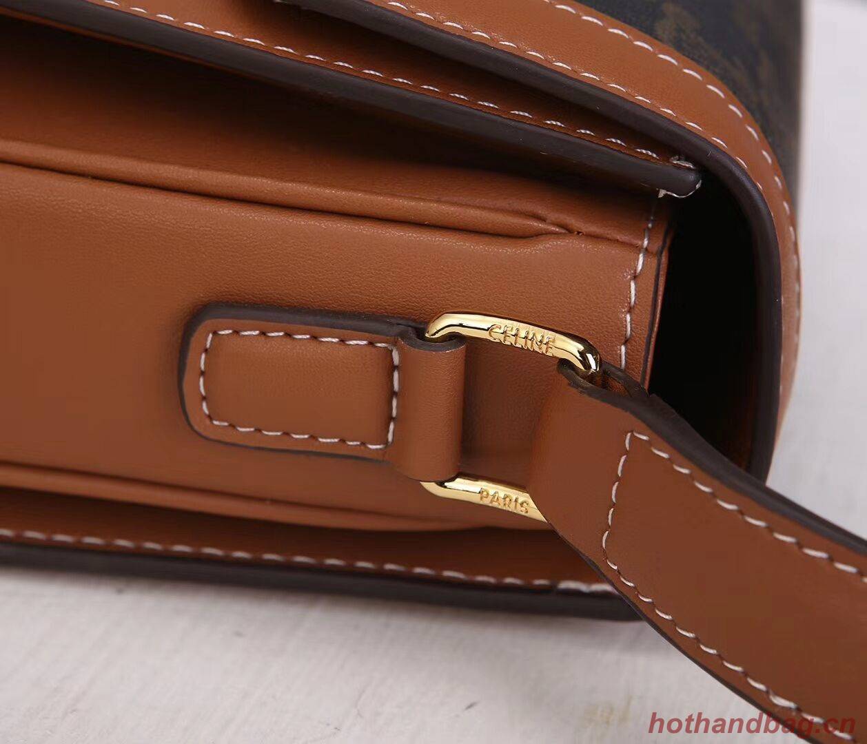 Celine TEEN TRIOMPHE BAG IN TRIOMPHE CANVAS AND CALFSKIN CL87368 TAN Celine TEEN TRIOMPHE BAG IN TRIOMPHE CANVAS AND CALFSKIN CL87368 TAN