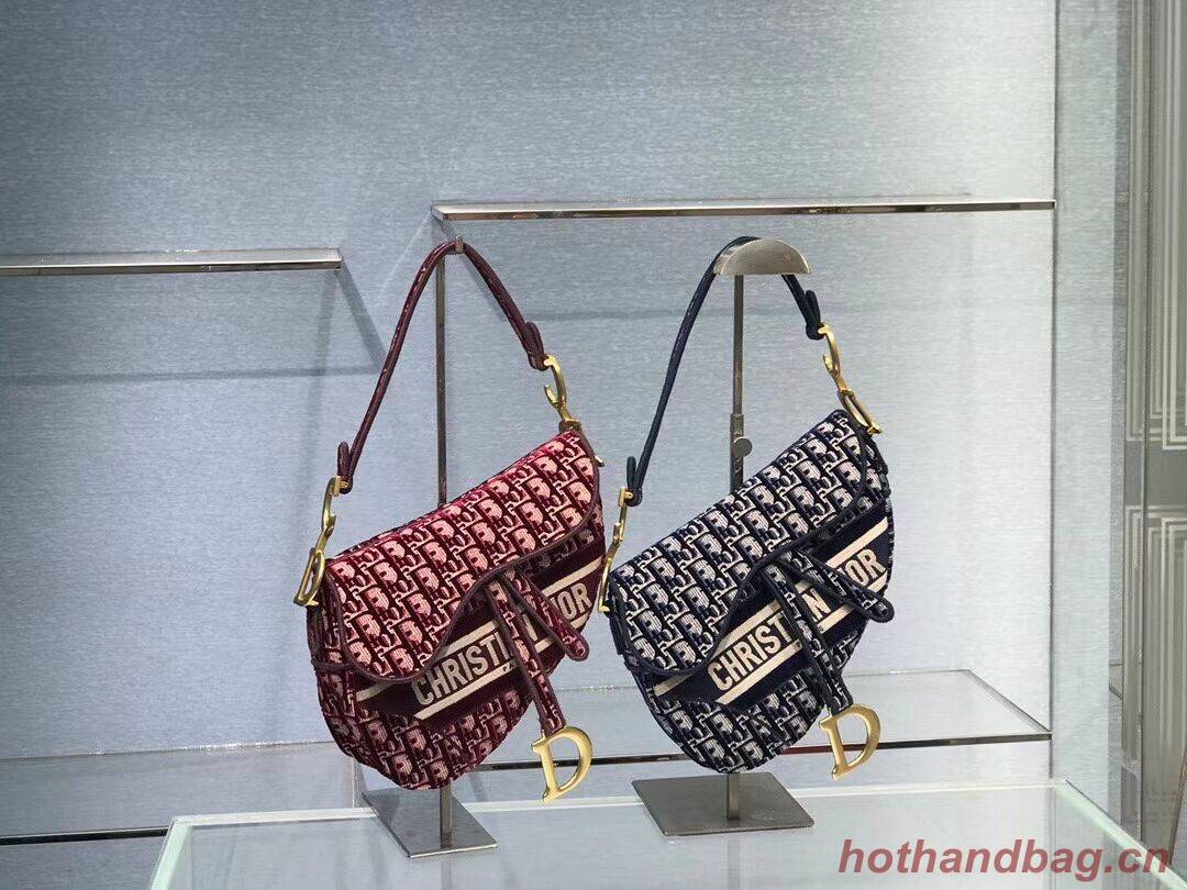 SADDLE BAG Dior Oblique Embroidered Velvet C0044 Burgundy SADDLE BAG Dior Oblique Embroidered Velvet C0044 Burgundy
