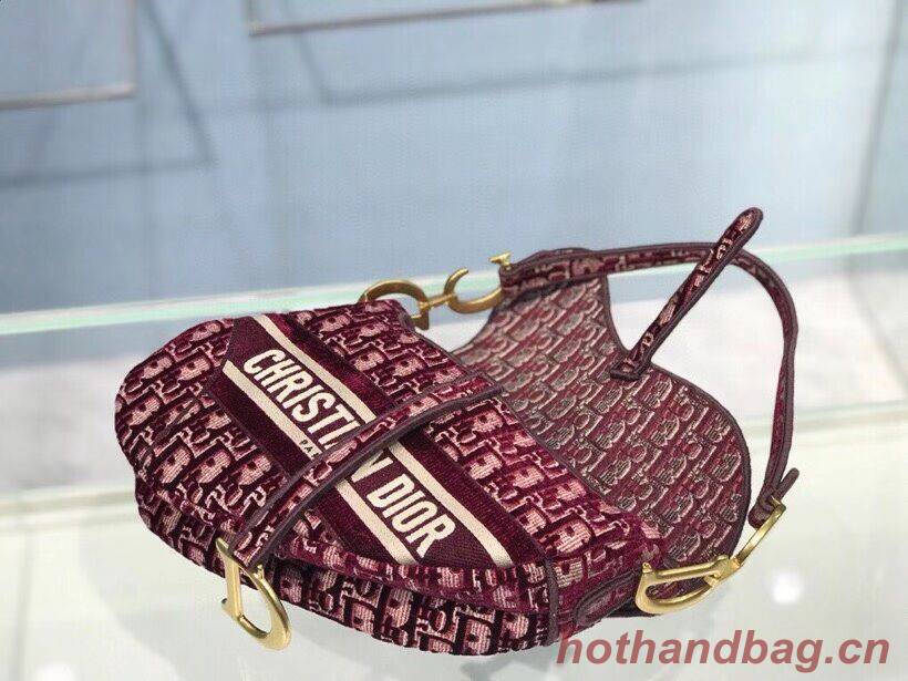SADDLE BAG Dior Oblique Embroidered Velvet C0044 Burgundy SADDLE BAG Dior Oblique Embroidered Velvet C0044 Burgundy
