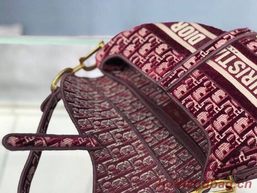 SADDLE BAG Dior Oblique Embroidered Velvet C0044 Burgundy SADDLE BAG Dior Oblique Embroidered Velvet C0044 Burgundy