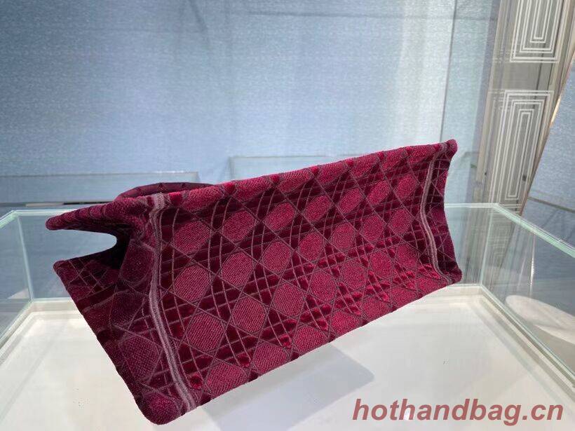 SMALL DIOR BOOK TOTE Burgundy Cannage Embroidered Velvet M1287Z SMALL DIOR BOOK TOTE Burgundy Cannage Embroidered Velvet M1287Z