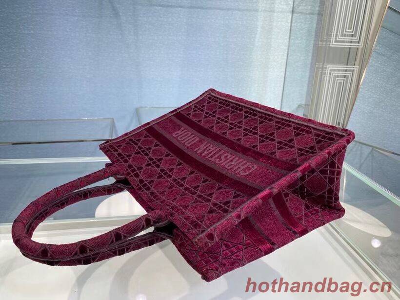 SMALL DIOR BOOK TOTE Burgundy Cannage Embroidered Velvet M1287Z SMALL DIOR BOOK TOTE Burgundy Cannage Embroidered Velvet M1287Z