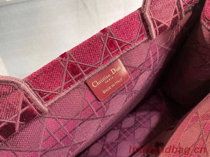 SMALL DIOR BOOK TOTE Burgundy Cannage Embroidered Velvet M1287Z SMALL DIOR BOOK TOTE Burgundy Cannage Embroidered Velvet M1287Z