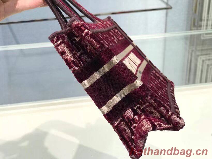 DIOR BOOK TOTE Burgundy Dior Oblique Embroidered Velvet M1286Z DIOR BOOK TOTE Burgundy Dior Oblique Embroidered Velvet M1286Z