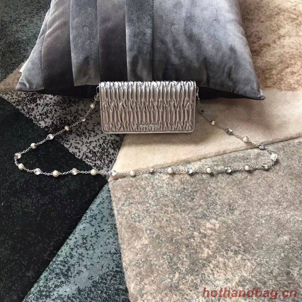 miu miu Matelasse Nappa Leather Shoulder Bag 5DH044A Silver miu miu Matelasse Nappa Leather Shoulder Bag 5DH044A Silver