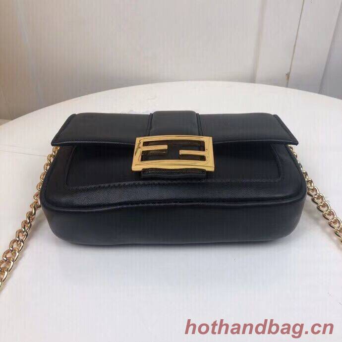 FENDI MINI BAGUETTE CHAIN Black nappa leather bag 8BS045A FENDI MINI BAGUETTE CHAIN Black nappa leather bag 8BS045A