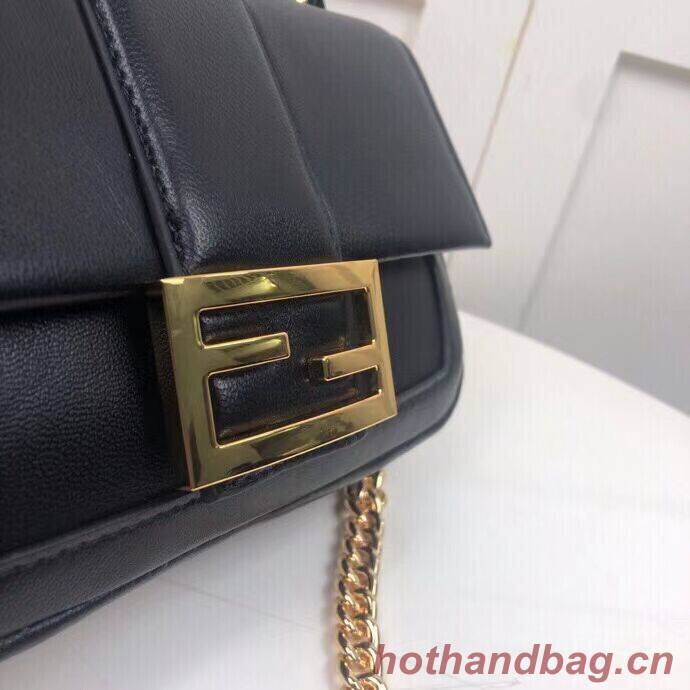 FENDI MINI BAGUETTE CHAIN Black nappa leather bag 8BS045A FENDI MINI BAGUETTE CHAIN Black nappa leather bag 8BS045A