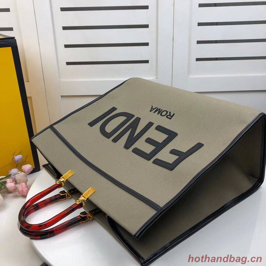 FENDI SUNSHINE LARGE Green flannel shopper 8BH372 FENDI SUNSHINE LARGE Green flannel shopper 8BH372