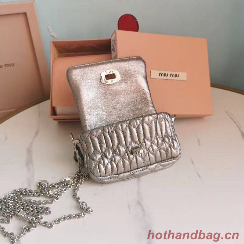 miu miu Matelasse Nappa Leather mini Shoulder Bag 5TT124 Silver miu miu Matelasse Nappa Leather mini Shoulder Bag 5TT124 Silver