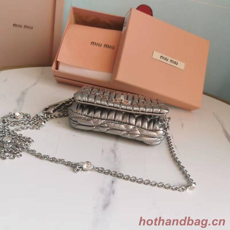 miu miu Matelasse Nappa Leather mini Shoulder Bag 5TT124 Silver miu miu Matelasse Nappa Leather mini Shoulder Bag 5TT124 Silver