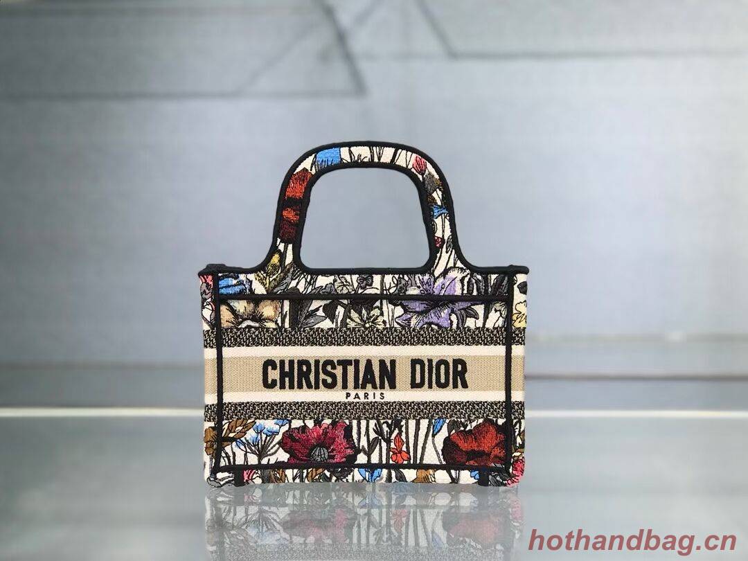 MINI DIOR BOOK TOTE Multicolor Mille Fleurs Embroidery S5475Z