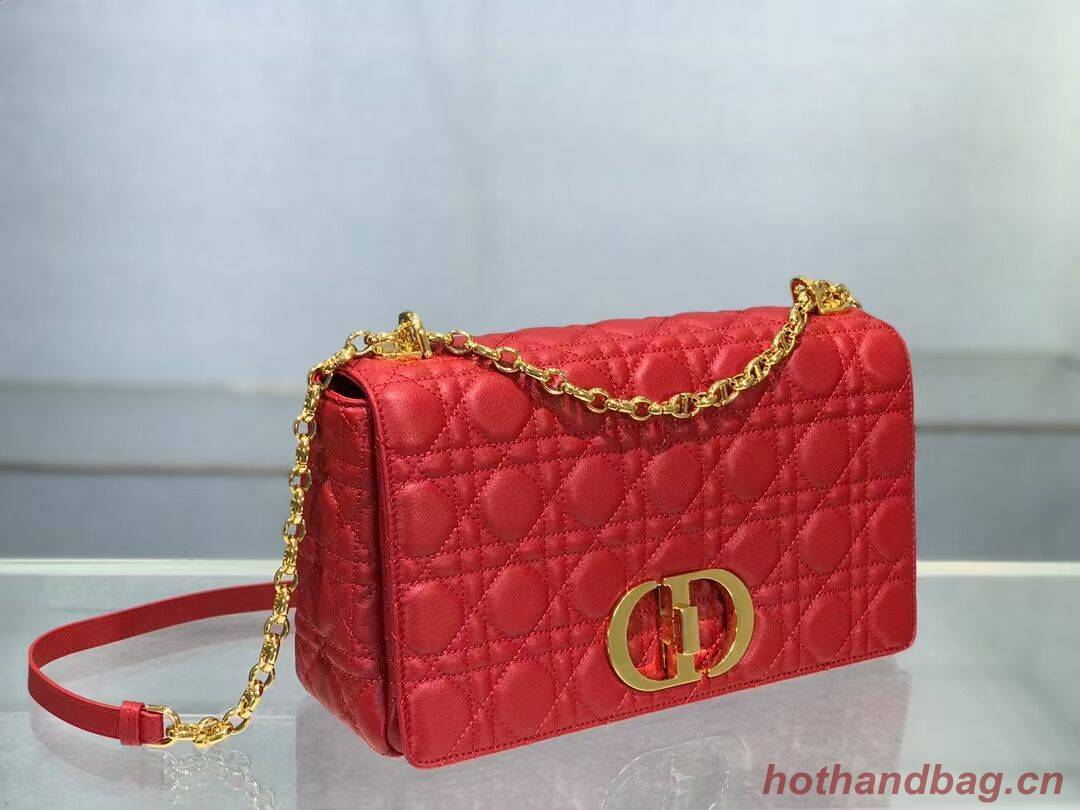 LARGE DIOR CARO BAG Soft Cannage Calfskin M9243U Red LARGE DIOR CARO BAG Soft Cannage Calfskin M9243U Red
