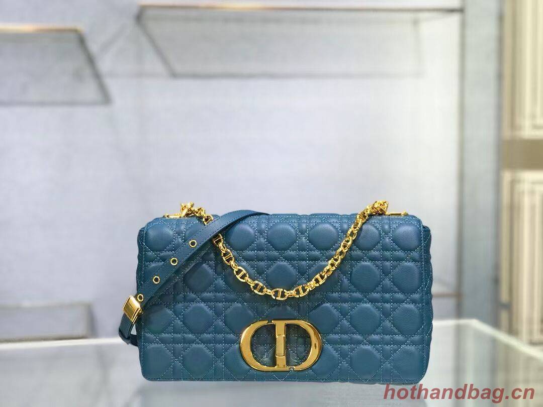 LARGE DIOR CARO BAG Soft Cannage Calfskin M9243U blue LARGE DIOR CARO BAG Soft Cannage Calfskin M9243U blue
